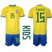 Tanie Strój piłkarski Brazylia Fabinho #15 Koszulka Podstawowej dla dziecięce MŚ 2022 Krótkie Rękawy (+ szorty)